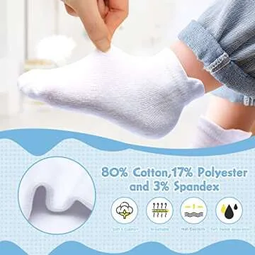 HYzgb Baby Socks 12-24 Months 12 Pairs Toddler Socks 1T 2T 3T with Non Skid Grips for Toddler Boys Girls 1-2-3 Years Old Ideal Gift Ankle Socks (White)