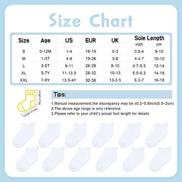 HYzgb Baby Socks 12-24 Months 12 Pairs Toddler Socks 1T 2T 3T with Non Skid Grips for Toddler Boys Girls 1-2-3 Years Old Ideal Gift Ankle Socks (White)