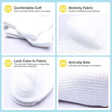 HYzgb Baby Socks 12-24 Months 12 Pairs Toddler Socks 1T 2T 3T with Non Skid Grips for Toddler Boys Girls 1-2-3 Years Old Ideal Gift Ankle Socks (White)