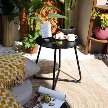 Grand patio Outdoor Side Table, 18-inch Small Round Side Table, Black Patio End Table with Adjustabl...