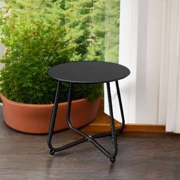 Grand patio Outdoor Side Table, 18-inch Small Round Side Table, Black Patio End Table with Adjustable Feet, Elegant Accent Side Table for Balcony Porch Deck Poolside