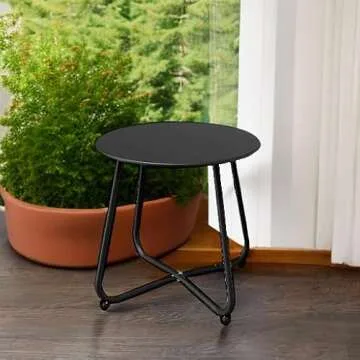 Grand patio Outdoor Side Table, 18-inch Small Round Side Table, Black Patio End Table with Adjustable Feet, Elegant Accent Side Table for Balcony Porch Deck Poolside