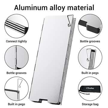 Camp Stove Windscreen, Ohuhu Camping Stove Windscreen 10 Plates Aluminum Folding Portable Camping Stove Windshield Grill Wind Screen for Camp with Carry Bag for Camping Hiking Picnic Backpacking