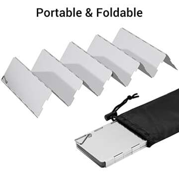 Camp Stove Windscreen, Ohuhu Camping Stove Windscreen 10 Plates Aluminum Folding Portable Camping Stove Windshield Grill Wind Screen for Camp with Carry Bag for Camping Hiking Picnic Backpacking