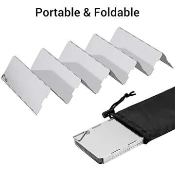 Camp Stove Windscreen, Ohuhu Camping Stove Windscreen 10 Plates Aluminum Folding Portable Camping Stove Windshield Grill Wind Screen for Camp with Carry Bag for Camping Hiking Picnic Backpacking