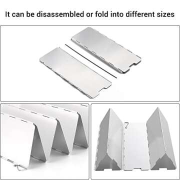 Camp Stove Windscreen, Ohuhu Camping Stove Windscreen 10 Plates Aluminum Folding Portable Camping Stove Windshield Grill Wind Screen for Camp with Carry Bag for Camping Hiking Picnic Backpacking