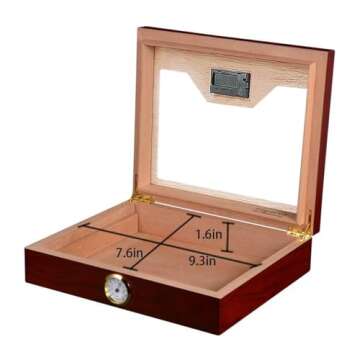 Cigar Humidor - Modern Glass Top Cedar Humidor with Hygrometer