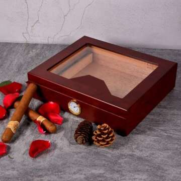 Modern Cedar Cigar Humidor with Glass Top and Hygrometer
