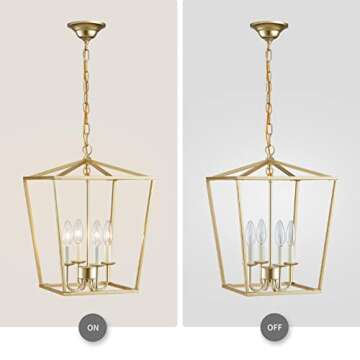 ANJIADENGSHI ​​Vintage Lantern Pendant Light 4 Light Lantern Chandelier Farmhouse Gold Pendant L...