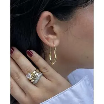 PAVOI 14K Yellow Gold Plated Sterling Silver Posts Wavy Infinity Hoops | Lightweight Twisted Earrings | Wave Thin Endless Hoop Earrings for Women