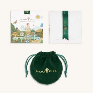 KARMA AND LUCK - Women's Emerging Beauty Lotus Pendant Necklace with Embedded Diamond Chip. Protection Necklace for Women. Chain Length: 22"+4". Ready to Gift for Her. (Hamsa)