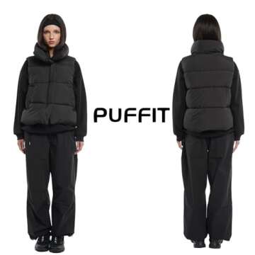 PUFFIT Women's Puffer Vest, Sleeveless Bubble Vests Outerwear with Trendy Hidden Diagonal Zipper, Stand Collar, Side Pockets, Ultra Soft Versatile Padded Puffy Gilet