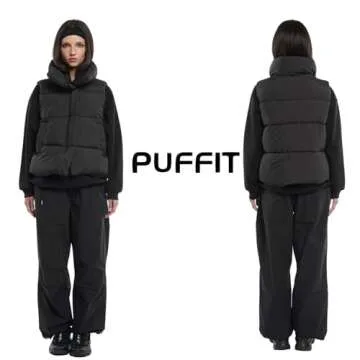 PUFFIT Women's Puffer Vest, Sleeveless Bubble Vests Outerwear with Trendy Hidden Diagonal Zipper, Stand Collar, Side Pockets, Ultra Soft Versatile Padded Puffy Gilet