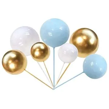 24 PCS Colorful Ball Cake Topper Mini Balloon Cupcake Toppers DIY Foam Ball Cake Insert Decoration for Wedding Anniversary Baby Shower Birthday Party Decorations Supplies Blue Gold White