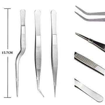 5pc Cooking Tweezers Precision Kitchen Plating Tweezer Stainless Steel Curved Tongs for Baking Decor...