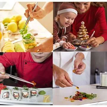 5pc Cooking Tweezers Precision Kitchen Plating Tweezer Stainless Steel Curved Tongs for Baking Decorating Beauty