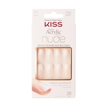 KISS Salon Acrylic French Manicure Set, ‘Leilani’, Medium Length, Nude Square Press-On Nails, In...