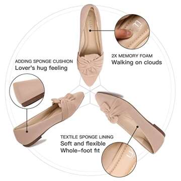 MUSSHOE Women's Flats Dressy Pointed Toe Comfortable Bowknot Ballet Flats Shoes,Nude 7