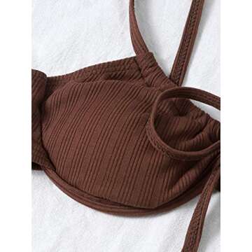 SOLY HUX Women's 2 Piece Swimsuit High Waisted Bikini Sets Sexy Thong Bathing Suit Spaghetti Strap Tie Front Swimwear Coffee Brown L