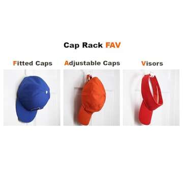 Perfect Curve Hat Organizer Cap Rack FAV | Hat Racks | Hold up to 40 caps | Over Door Organizer for Baseball Hat | Fitted & Adjustable Caps & Visors | Door Slam Proof | 2 Straps | White