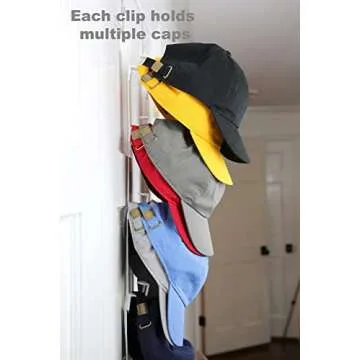 Perfect Curve Hat Organizer Cap Rack FAV | Hat Racks | Hold up to 40 caps | Over Door Organizer for Baseball Hat | Fitted & Adjustable Caps & Visors | Door Slam Proof | 2 Straps | White