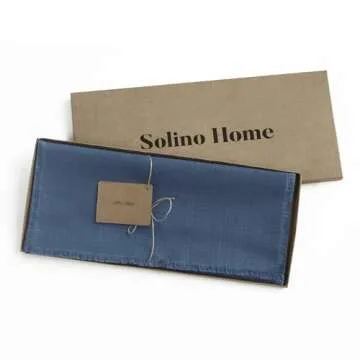 Solino Home Fringe Linen Table Runner 60 Inch – 100% Pure Linen Vintage Blue Short Table Runner 14 x 60 Inch Ideal for Dresser and Coffee Tables - Spring, Easter