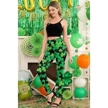 St Patrick's Day Womens Soft Green Pants Paddys Pattys Shamrock Irish Leggings Black Shamrock Clover L