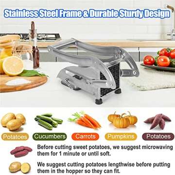 French Fry Cutter Potato Slicer LSOFNRB Stainless Steel Potato Cutter, French Fries Cutter Includes 2 Blade Size and No-Slip Suction Base, Easy to Clean, For Air Fryer Food, Vegetable Cutter