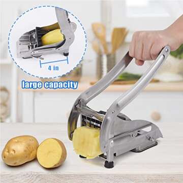 French Fry Cutter Potato Slicer LSOFNRB Stainless Steel Potato Cutter, French Fries Cutter Includes 2 Blade Size and No-Slip Suction Base, Easy to Clean, For Air Fryer Food, Vegetable Cutter
