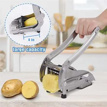 French Fry Cutter Potato Slicer LSOFNRB Stainless Steel Potato Cutter, French Fries Cutter Includes 2 Blade Size and No-Slip Suction Base, Easy to Clean, For Air Fryer Food, Vegetable Cutter