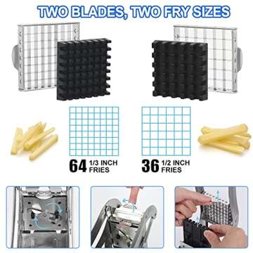 French Fry Cutter Potato Slicer LSOFNRB Stainless Steel Potato Cutter, French Fries Cutter Includes 2 Blade Size and No-Slip Suction Base, Easy to Clean, For Air Fryer Food, Vegetable Cutter