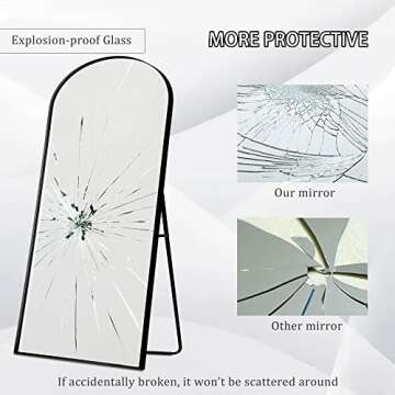 NeuType Arched Full Length Mirror, Large Arched Wall Mirror Floor Mirror with Stand, Full Body Dressing Mirrors Standing Hanging or Leaning Against Wall, Aluminum Alloy Thin Frame 65"x22", Black