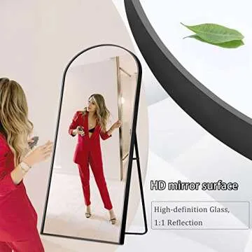 NeuType Arched Full Length Mirror, Large Arched Wall Mirror Floor Mirror with Stand, Full Body Dressing Mirrors Standing Hanging or Leaning Against Wall, Aluminum Alloy Thin Frame 65"x22", Black