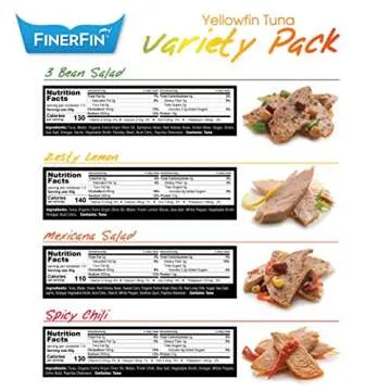 FinerFin Yellowfin Tuna Salad in Organic Olive Oil | Taster's Variety Pack | Premium Canned Tuna Fish with EVOO | Gourmet Ready-to-Eat Wild-Caught Fillets | 4.4oz can - 12 Pack