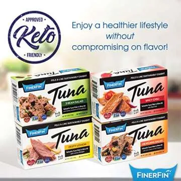 FinerFin Yellowfin Tuna Salad in Organic Olive Oil | Taster's Variety Pack | Premium Canned Tuna Fish with EVOO | Gourmet Ready-to-Eat Wild-Caught Fillets | 4.4oz can - 12 Pack