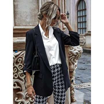 HOTOUCH Womens Button Up Office Dress Shirt Loose Drop Shoulder Blouse with Pockets White, Small, Long Sleeve