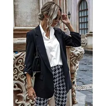 HOTOUCH Womens Button Up Office Dress Shirt Loose Drop Shoulder Blouse with Pockets White, Small, Long Sleeve