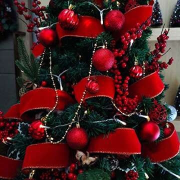 Winlyn 50 Yards Christmas Red Velvet Gold Edge Wired Ribbon 2-1/2" Wide Large Xmas Ribbon Trim Gift Wrapping Bow Craft for Christmas Indoor Outdoor Tree Wreath Bows Clothing Party Gift Embellishment