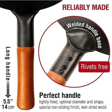 YOSUKATA Carbon Steel 11.8" Stir Fry Wok Pan - Pre-Seasoned Chinese Wok with Flat Bottom, Black Wok for Induction Gas Stovetops - Open Fire, BBQ, Grill, Outdoor Camping Wok