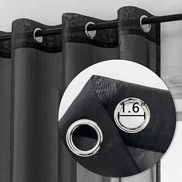 Gorgeous Black Sheer Curtains | 63 Inch Grommet Drapes