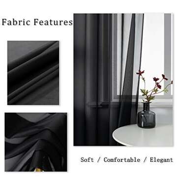 Gorgeous Black Sheer Curtains | 63 Inch Grommet Drapes