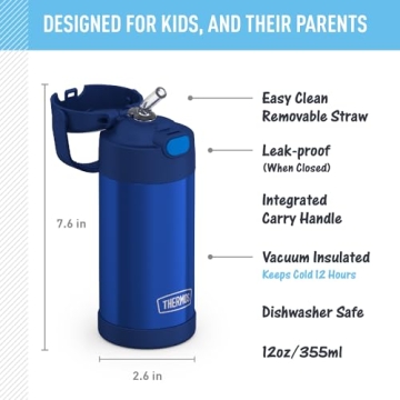 THERMOS FUNTAINER 12 Ounce Stainless Steel Vacuum Insulated Kids Straw Bottle, Blue