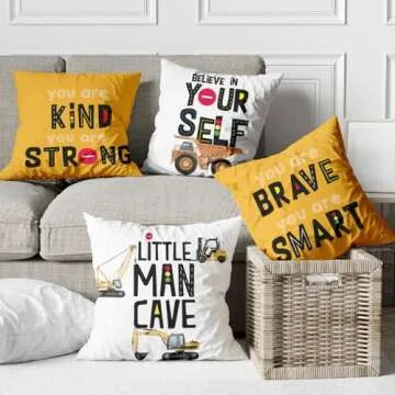 Yuzi-n Construction Trucks Pillow Cases for Boys