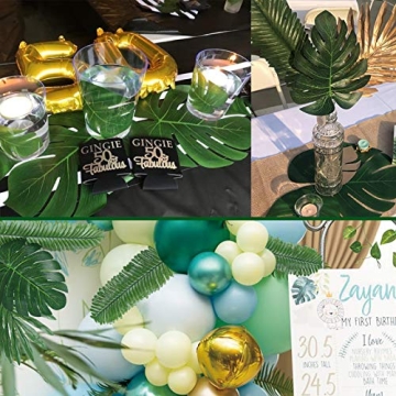 ElaDeco 66 Pcs Artificial Palm Leaves Tropical Faux Leaves with Stems for Jungle Party Safari Decorations Supplies Hawaiian Luau Beach Theme Birthday Party (6 Kinds)