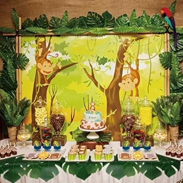 ElaDeco 66 Pcs Artificial Palm Leaves Tropical Faux Leaves with Stems for Jungle Party Safari Decorations Supplies Hawaiian Luau Beach Theme Birthday Party (6 Kinds)