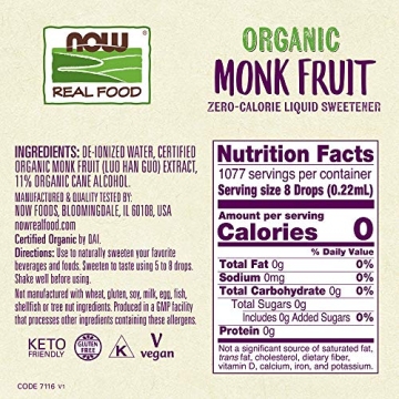 NOW Organic Monk Fruit Liquid Sweetener for Healthier Living