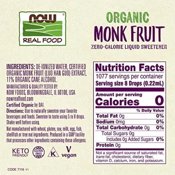 NOW Organic Monk Fruit Liquid Sweetener for Healthier Living