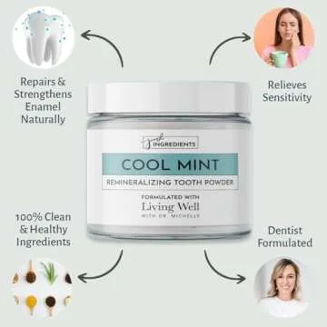 Living Well with Dr. Michelle Remineralizing Tooth Powder | Fluoride-Free Formula with Hydroxyapatite | Cavity Prevention & Remineralization | Safe & Clean Ingredients | Cool Mint Flavor