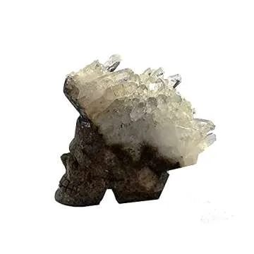 MOSOAO Healing Crystal Stone Human Reiki Skull Figurine Statue Sculptures Natural Hand Carved Quartz Crystal Cluster Point Skull 2"