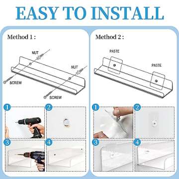Hmdivor 4 Pack 15'' Clear Acrylic Shelves for Wall Mounted Display Ledge Storage Racks, Acrylic Floating Wall Shelves for Kids Book Shelves, Living Room, Bathroom, Bedroom, Kitchen